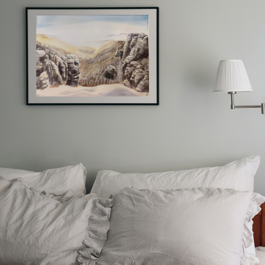 Morgenlicht am Höllenhund / 130 Euro Aquarellmalerei Silvia Böhme Sächsische Schweiz Höllenhund Felslandschaft