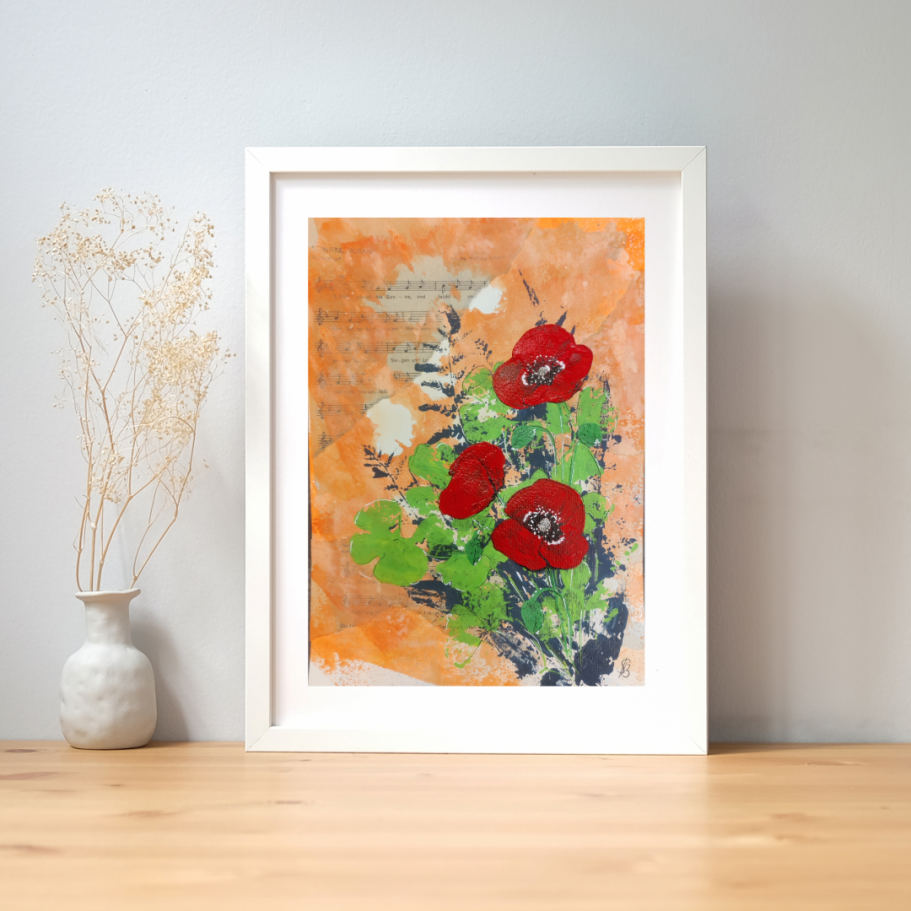 Mohnblumenklang / 40 Euro Collage/Acrylmalerei Silvia Böhme